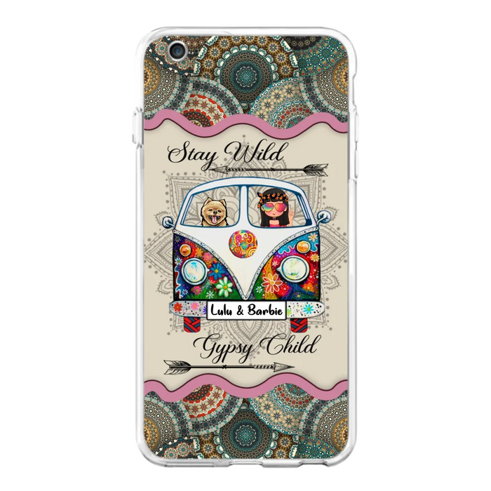 Personalized Hippie Phone Case - Girl with up to 3 Pets - Stay wild gypsy child