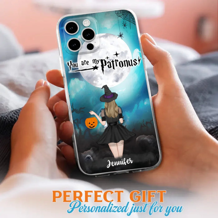 Custom Personalized Halloween Phone Case - Up to 3 Girls and 2 Cats - You Are My Patronus - Wiccan Decor/Pagan Decor