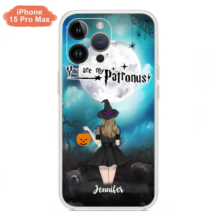 Custom Personalized Halloween Phone Case - Up to 3 Girls and 2 Cats - You Are My Patronus - Wiccan Decor/Pagan Decor