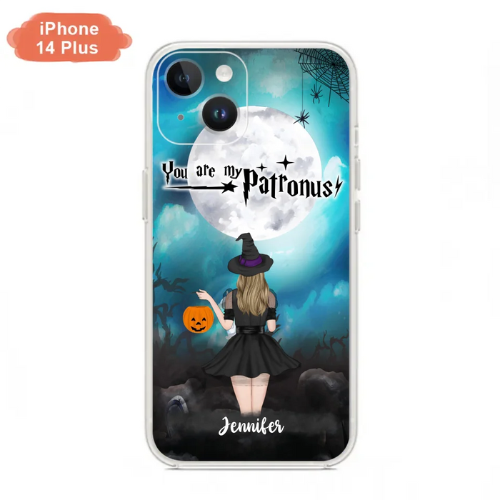 Custom Personalized Halloween Phone Case - Up to 3 Girls and 2 Cats - You Are My Patronus - Wiccan Decor/Pagan Decor