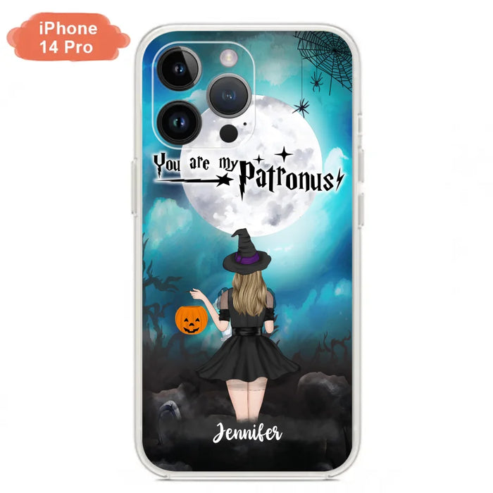 Custom Personalized Halloween Phone Case - Up to 3 Girls and 2 Cats - You Are My Patronus - Wiccan Decor/Pagan Decor