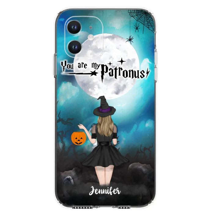 Custom Personalized Halloween Phone Case - Up to 3 Girls and 2 Cats - You Are My Patronus - Wiccan Decor/Pagan Decor