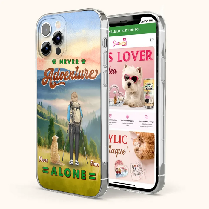 Custom Personalized Solo Hiking With Dogs Phone Case - Woman/Man With Upto 4 Dogs - Gift Idea For Hiking Lovers - Cases For iPhone and Samsung