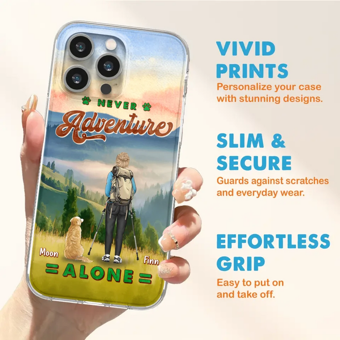 Custom Personalized Solo Hiking With Dogs Phone Case - Woman/Man With Upto 4 Dogs - Gift Idea For Hiking Lovers - Cases For iPhone and Samsung