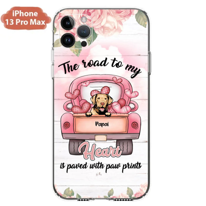 Custom Personalized Dog Phone Case - Best Gifts For Dog Lovers With Upto 5 Dogs - The Road To My Heart Is Paved With Paw Prints