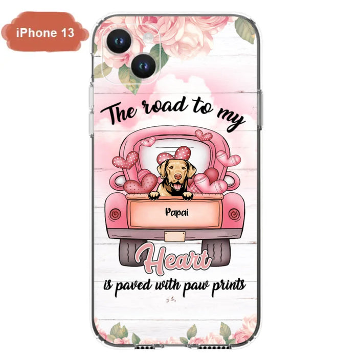 Custom Personalized Dog Phone Case - Best Gifts For Dog Lovers With Upto 5 Dogs - The Road To My Heart Is Paved With Paw Prints