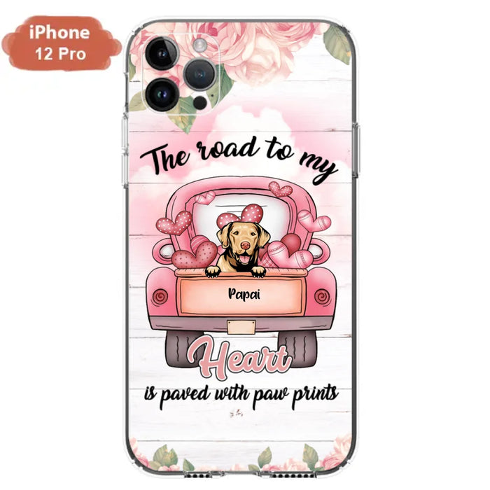 Custom Personalized Dog Phone Case - Best Gifts For Dog Lovers With Upto 5 Dogs - The Road To My Heart Is Paved With Paw Prints