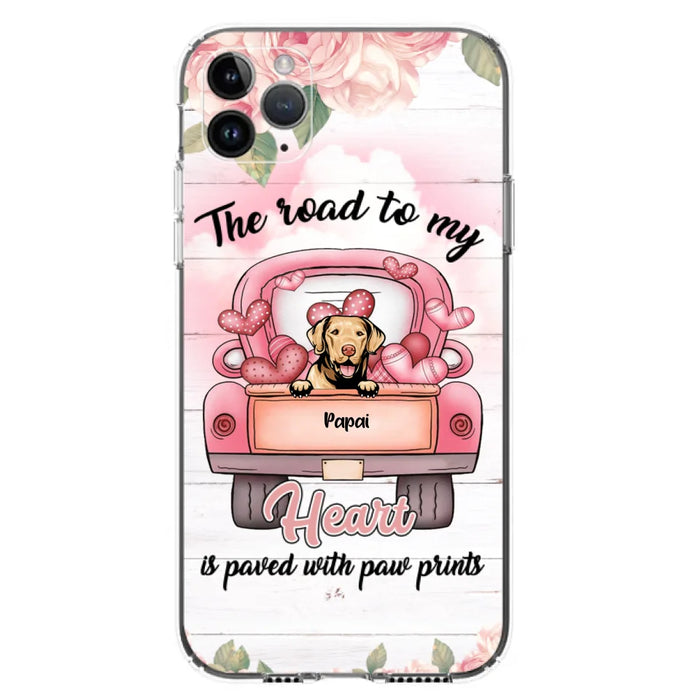 Custom Personalized Dog Phone Case - Best Gifts For Dog Lovers With Upto 5 Dogs - The Road To My Heart Is Paved With Paw Prints