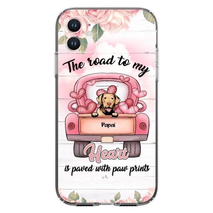 Custom Personalized Dog Phone Case - Best Gifts For Dog Lovers With Upto 5 Dogs - The Road To My Heart Is Paved With Paw Prints