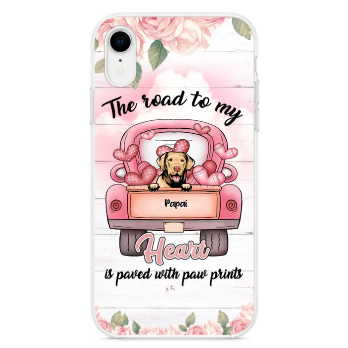 Custom Personalized Dog Phone Case - Best Gifts For Dog Lovers With Upto 5 Dogs - The Road To My Heart Is Paved With Paw Prints