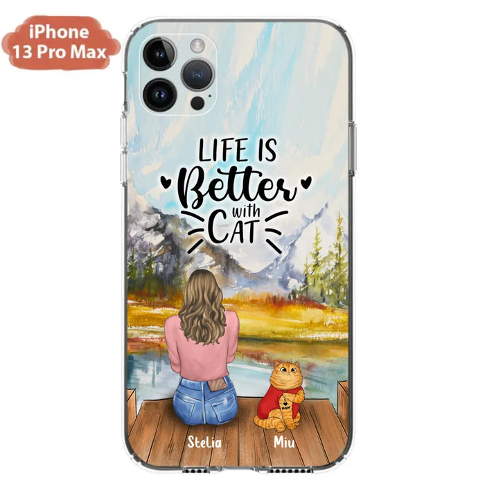 Custom Personalized Cat Mom Phone Case - Gifts For Cat Lovers With Upto 3 Cats - Home Is Where The Paws Are - I Love Mom - Case For iPhone, Samsung And Xiaomi