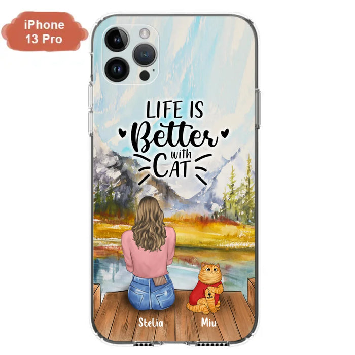 Custom Personalized Cat Mom Phone Case - Gifts For Cat Lovers With Upto 3 Cats - Home Is Where The Paws Are - I Love Mom - Case For iPhone, Samsung And Xiaomi