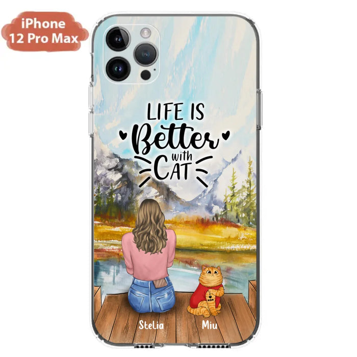 Custom Personalized Cat Mom Phone Case - Gifts For Cat Lovers With Upto 3 Cats - Home Is Where The Paws Are - I Love Mom - Case For iPhone, Samsung And Xiaomi