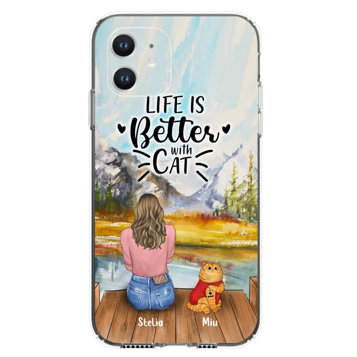 Custom Personalized Cat Mom Phone Case - Gifts For Cat Lovers With Upto 3 Cats - Home Is Where The Paws Are - I Love Mom - Case For iPhone, Samsung And Xiaomi