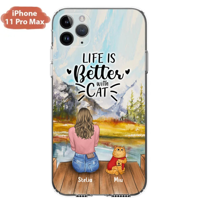 Custom Personalized Cat Mom Phone Case - Gifts For Cat Lovers With Upto 3 Cats - Home Is Where The Paws Are - I Love Mom - Case For iPhone, Samsung And Xiaomi