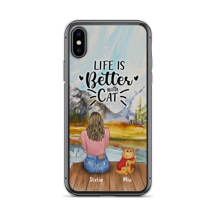 Custom Personalized Cat Mom Phone Case - Gifts For Cat Lovers With Upto 3 Cats - Home Is Where The Paws Are - I Love Mom - Case For iPhone, Samsung And Xiaomi