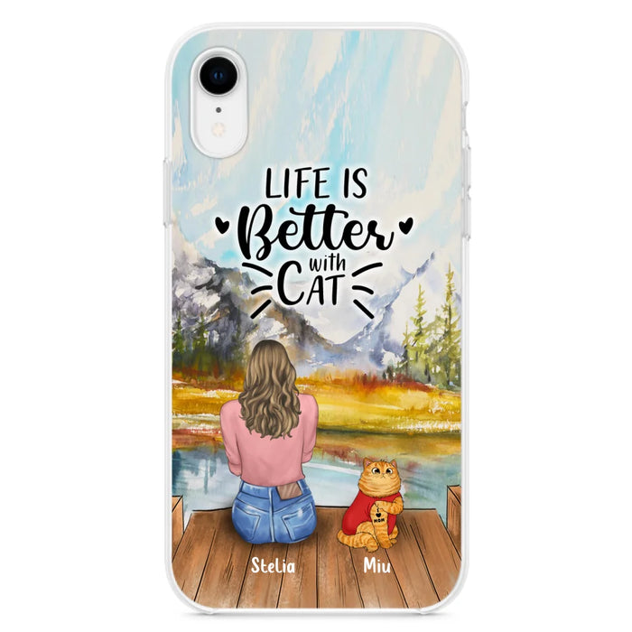 Custom Personalized Cat Mom Phone Case - Gifts For Cat Lovers With Upto 3 Cats - Home Is Where The Paws Are - I Love Mom - Case For iPhone, Samsung And Xiaomi