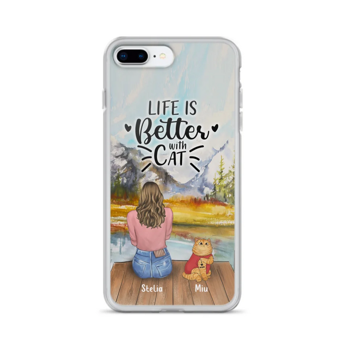 Custom Personalized Cat Mom Phone Case - Gifts For Cat Lovers With Upto 3 Cats - Home Is Where The Paws Are - I Love Mom - Case For iPhone, Samsung And Xiaomi