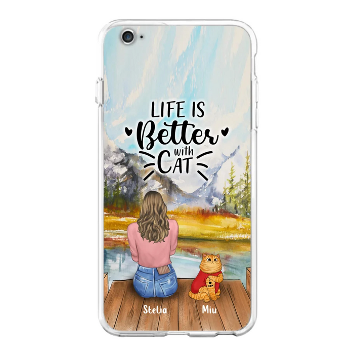 Custom Personalized Cat Mom Phone Case - Gifts For Cat Lovers With Upto 3 Cats - Home Is Where The Paws Are - I Love Mom - Case For iPhone, Samsung And Xiaomi