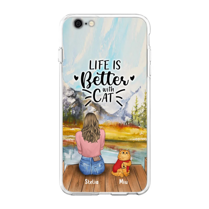 Custom Personalized Cat Mom Phone Case - Gifts For Cat Lovers With Upto 3 Cats - Home Is Where The Paws Are - I Love Mom - Case For iPhone, Samsung And Xiaomi