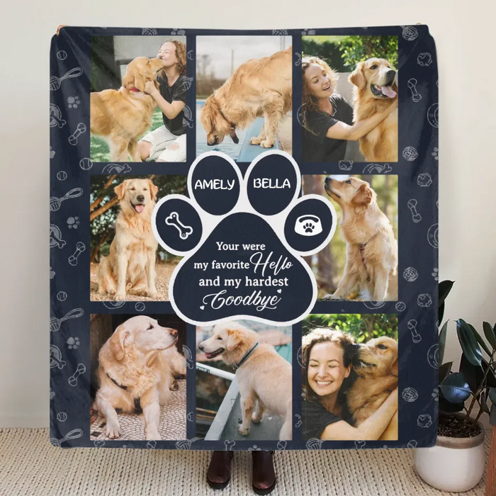 Custom Personalized Memorial Dog Fleece Throw Blanket - Memorial Gift Idea For Dog Owner - Upload Dog Photo - You Were My Favorite Hello And My Hardest Goodbye