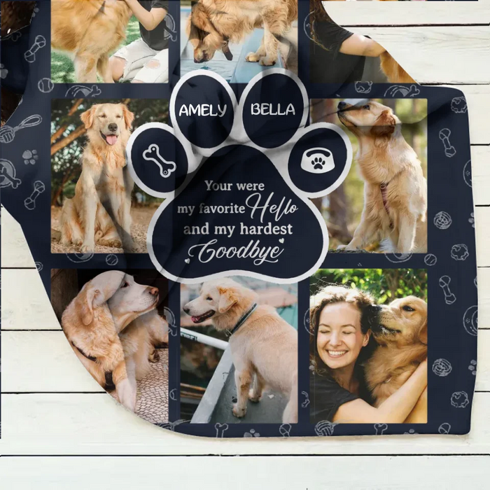 Custom Personalized Memorial Dog Fleece Throw Blanket - Memorial Gift Idea For Dog Owner - Upload Dog Photo - You Were My Favorite Hello And My Hardest Goodbye