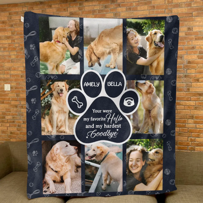 Custom Personalized Memorial Dog Fleece Throw Blanket - Memorial Gift Idea For Dog Owner - Upload Dog Photo - You Were My Favorite Hello And My Hardest Goodbye