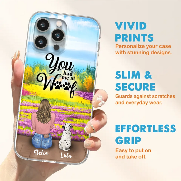 Custom Personalized Dog Mom With Flowers Background Phone Case - Gifts For Dog Lovers With Upto 4 Dogs - You Had Me At Woof - Case For iPhone, Samsung And Xiaomi - L4E2ZU