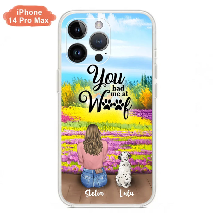 Custom Personalized Dog Mom With Flowers Background Phone Case - Gifts For Dog Lovers With Upto 4 Dogs - You Had Me At Woof - Case For iPhone, Samsung And Xiaomi - L4E2ZU