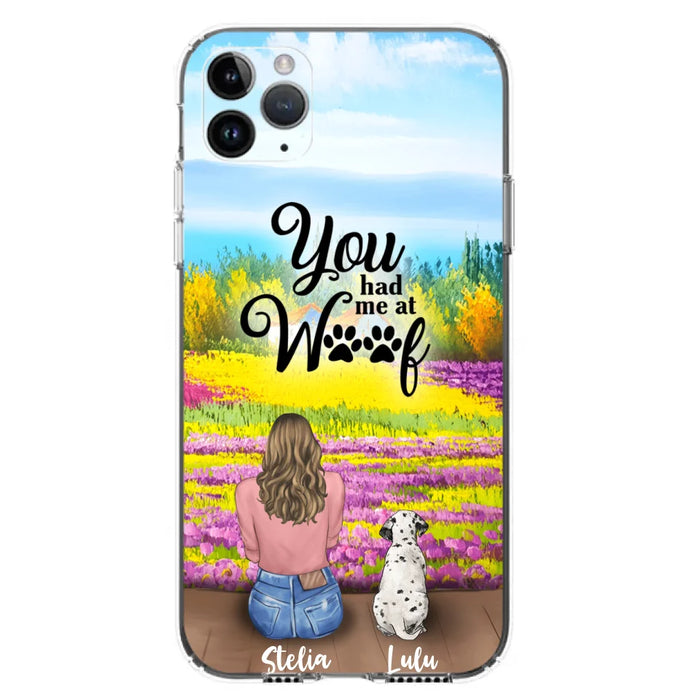 Custom Personalized Dog Mom With Flowers Background Phone Case - Gifts For Dog Lovers With Upto 4 Dogs - You Had Me At Woof - Case For iPhone, Samsung And Xiaomi - L4E2ZU