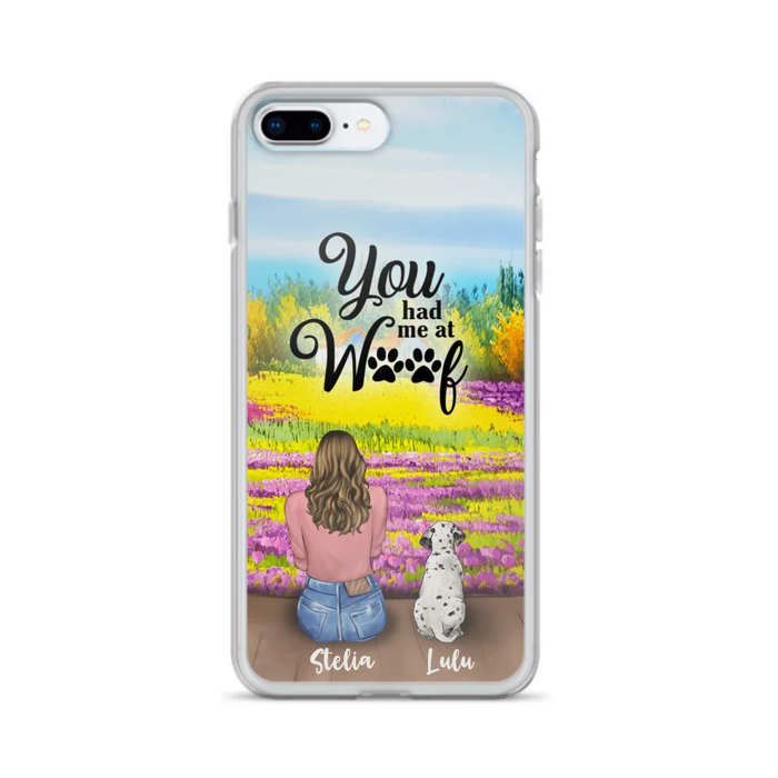 Custom Personalized Dog Mom With Flowers Background Phone Case - Gifts For Dog Lovers With Upto 4 Dogs - You Had Me At Woof - Case For iPhone, Samsung And Xiaomi - L4E2ZU