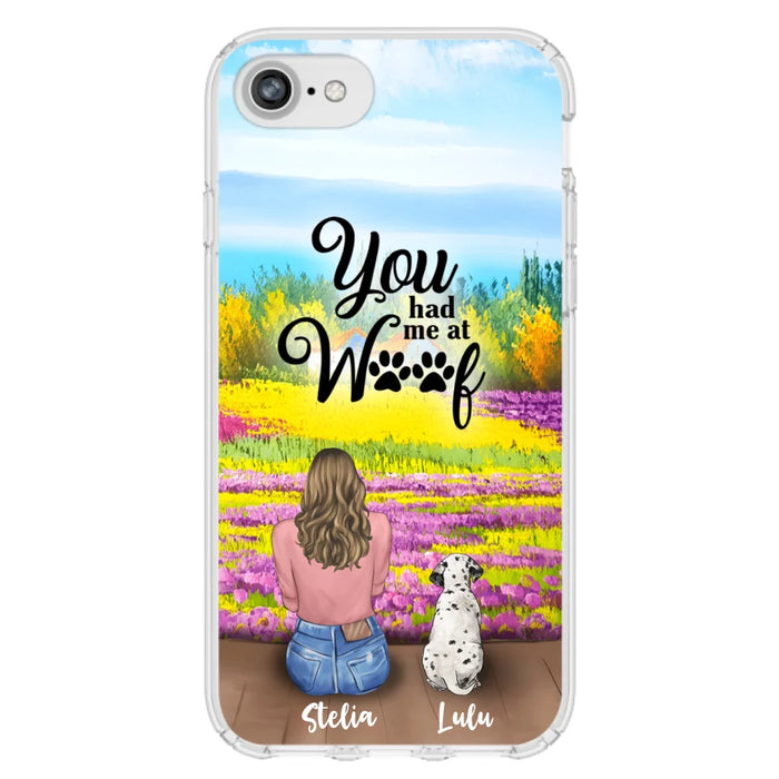 Custom Personalized Dog Mom With Flowers Background Phone Case - Gifts For Dog Lovers With Upto 4 Dogs - You Had Me At Woof - Case For iPhone, Samsung And Xiaomi - L4E2ZU