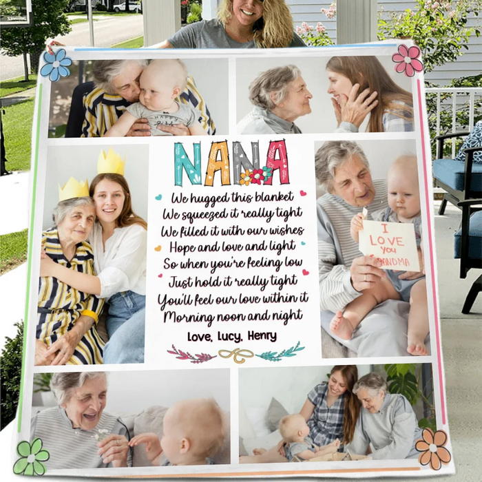 Custom Personalized Nana Quilt/ Fleece Throw Blanket - Gift Idea For Grandma From Grandkid - Upload Photos