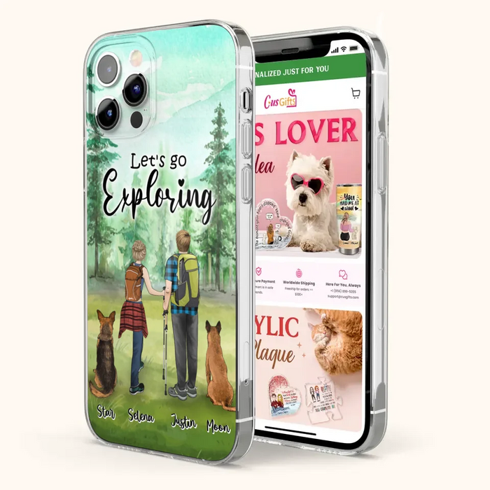 Custom Personalized Trekking Woods Couple With Dogs Phone Case - Couple With Upto 2 Pets - Case For iPhone and Samsung - 6CIAJ9