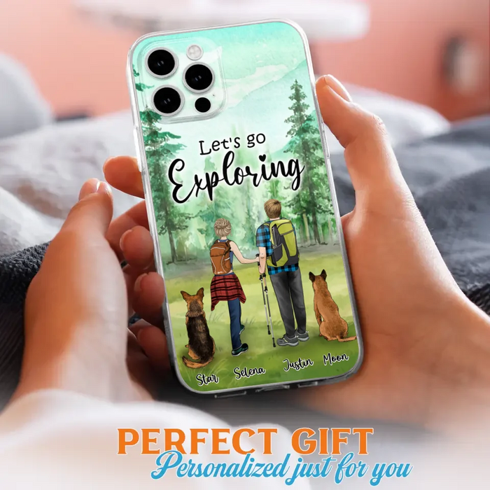 Custom Personalized Trekking Woods Couple With Dogs Phone Case - Couple With Upto 2 Pets - Case For iPhone and Samsung - 6CIAJ9