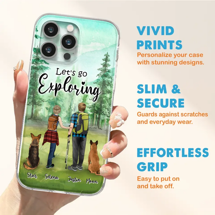 Custom Personalized Trekking Woods Couple With Dogs Phone Case - Couple With Upto 2 Pets - Case For iPhone and Samsung - 6CIAJ9