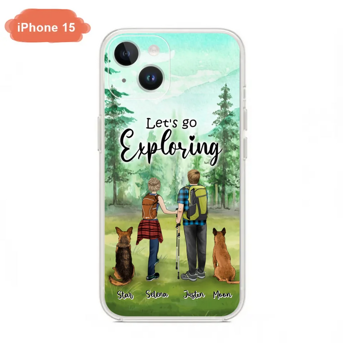 Custom Personalized Trekking Woods Couple With Dogs Phone Case - Couple With Upto 2 Pets - Case For iPhone and Samsung - 6CIAJ9