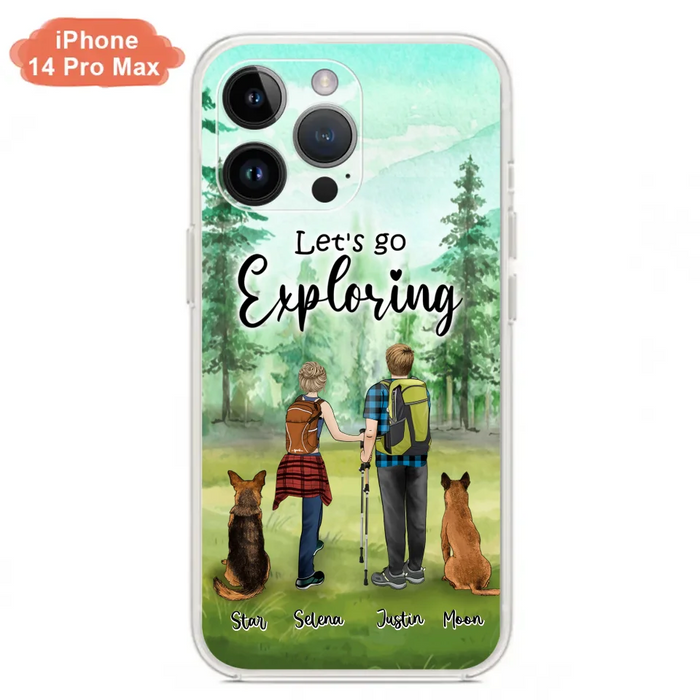 Custom Personalized Trekking Woods Couple With Dogs Phone Case - Couple With Upto 2 Pets - Case For iPhone and Samsung - 6CIAJ9