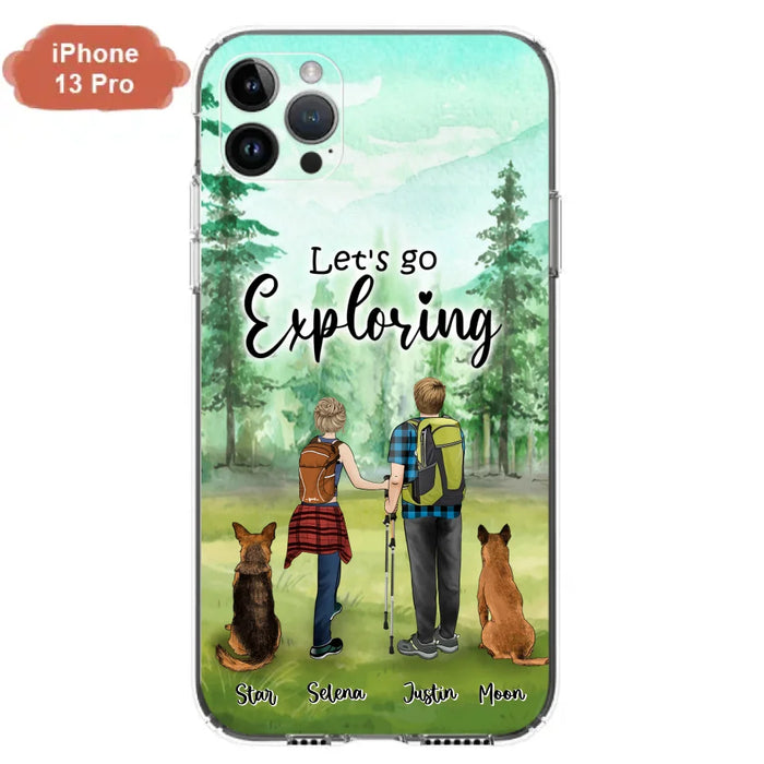 Custom Personalized Trekking Woods Couple With Dogs Phone Case - Couple With Upto 2 Pets - Case For iPhone and Samsung - 6CIAJ9