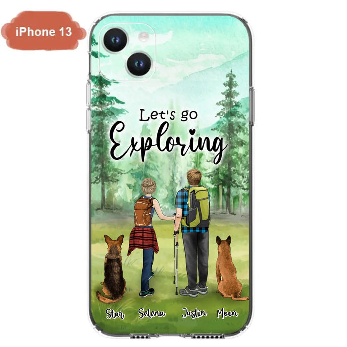 Custom Personalized Trekking Woods Couple With Dogs Phone Case - Couple With Upto 2 Pets - Case For iPhone and Samsung - 6CIAJ9