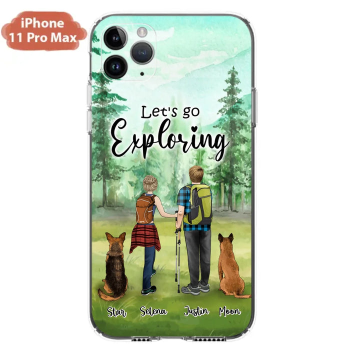 Custom Personalized Trekking Woods Couple With Dogs Phone Case - Couple With Upto 2 Pets - Case For iPhone and Samsung - 6CIAJ9