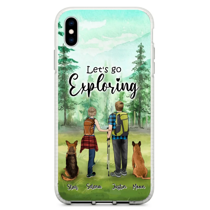 Custom Personalized Trekking Woods Couple With Dogs Phone Case - Couple With Upto 2 Pets - Case For iPhone and Samsung - 6CIAJ9