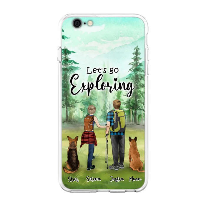 Custom Personalized Trekking Woods Couple With Dogs Phone Case - Couple With Upto 2 Pets - Case For iPhone and Samsung - 6CIAJ9