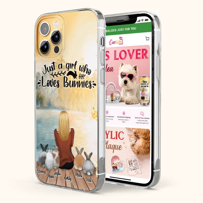 Custom Personalized Rabbit Mom Phone Case - Gifts For Rabbit Lovers With Upto 5 Rabbits - Just A Gril Who Loves Bunnies