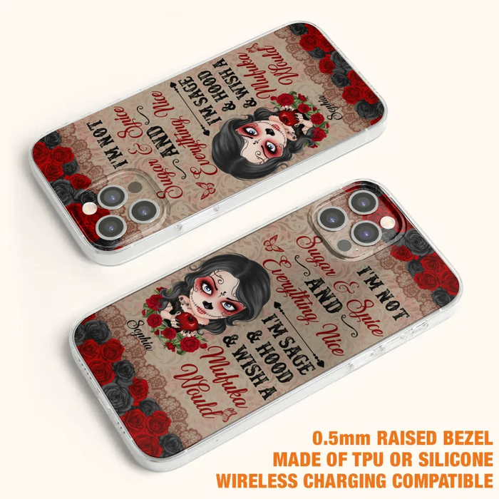 Custom Personalized Skull Girl Phone Case - Halloween Gift For Skull Lover - I'm Not Sugar & Spice - Case For iPhone And Samsung