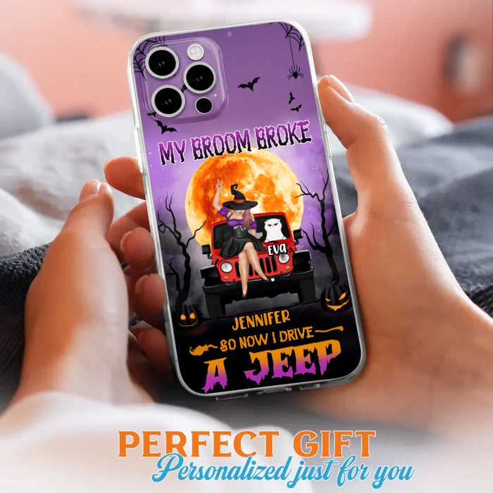 Custom Personalized Off-road Girl Phone Case - Upto 4 Cats - Halloween Gift Idea For Off-road Lovers/Cat Lovers - My Broom Broke - Case for iPhone/Samsung