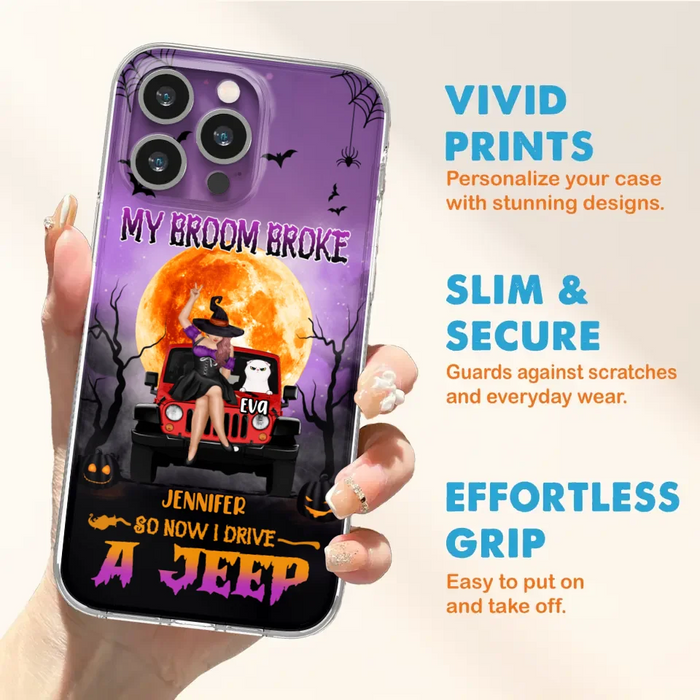 Custom Personalized Off-road Girl Phone Case - Upto 4 Cats - Halloween Gift Idea For Off-road Lovers/Cat Lovers - My Broom Broke - Case for iPhone/Samsung