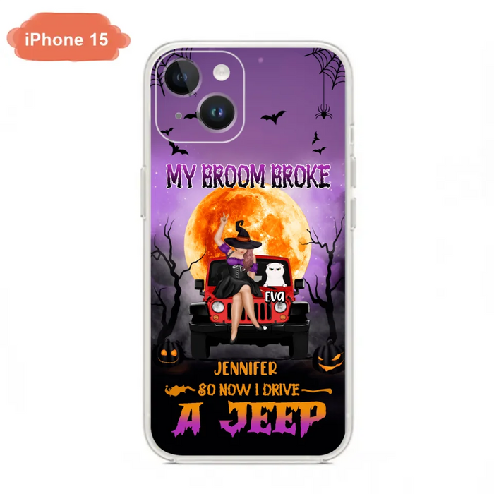 Custom Personalized Off-road Girl Phone Case - Upto 4 Cats - Halloween Gift Idea For Off-road Lovers/Cat Lovers - My Broom Broke - Case for iPhone/Samsung