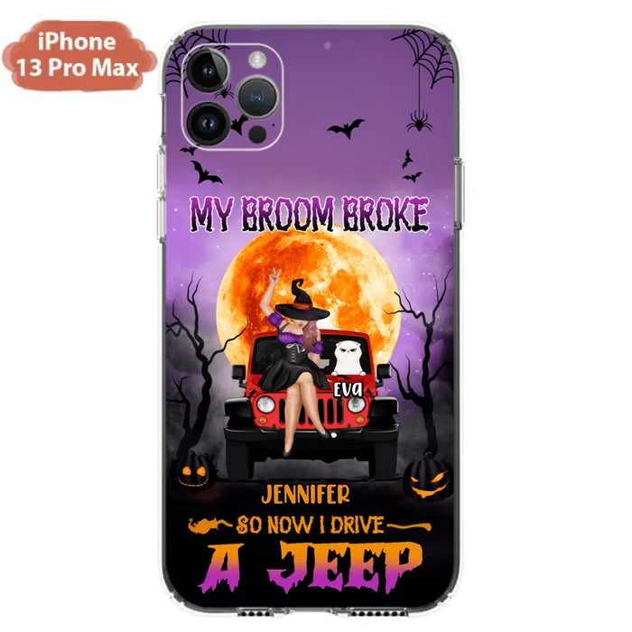 Custom Personalized Off-road Girl Phone Case - Upto 4 Cats - Halloween Gift Idea For Off-road Lovers/Cat Lovers - My Broom Broke - Case for iPhone/Samsung