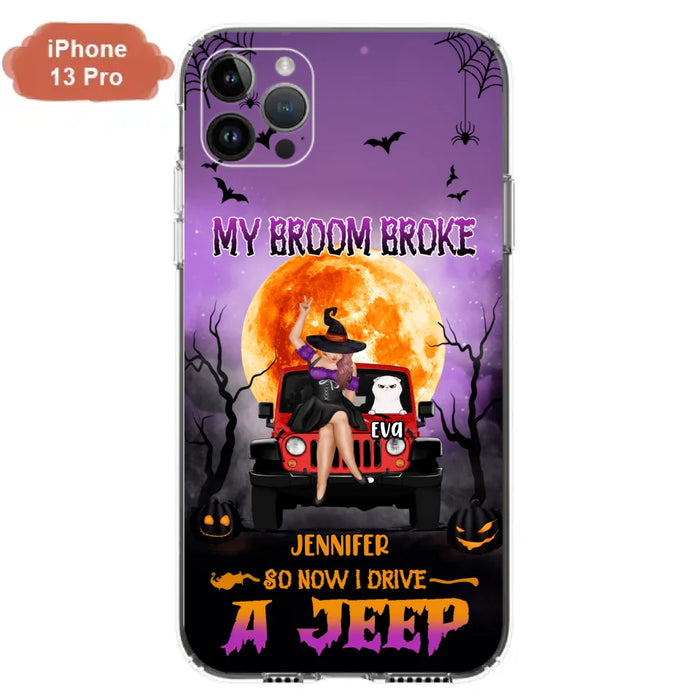 Custom Personalized Off-road Girl Phone Case - Upto 4 Cats - Halloween Gift Idea For Off-road Lovers/Cat Lovers - My Broom Broke - Case for iPhone/Samsung